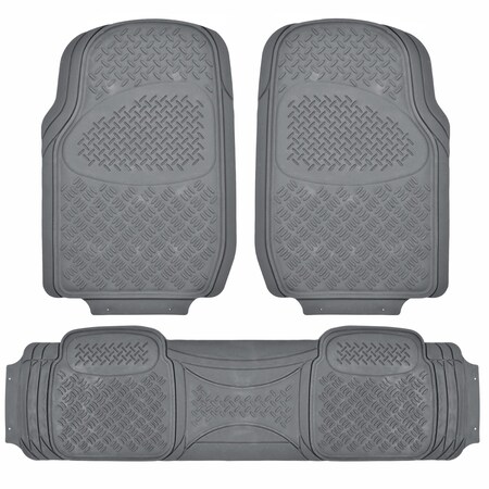 Bdk Heavy Duty Rubber Car Floor Mat/Gray - 3 Piece, Trimmable MT-713-GR